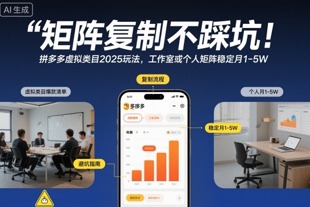 矩阵复制不踩坑！拼多多虚拟类目2025玩法，工作室或者个人矩阵稳定月1-5W【揭秘】-鼎誉项目网