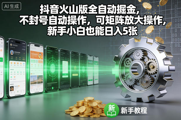 抖音火山版全自动掘金，不封号自动操作，可矩阵放大操作，新手小白也能日入5张【揭秘】-鼎誉项目网