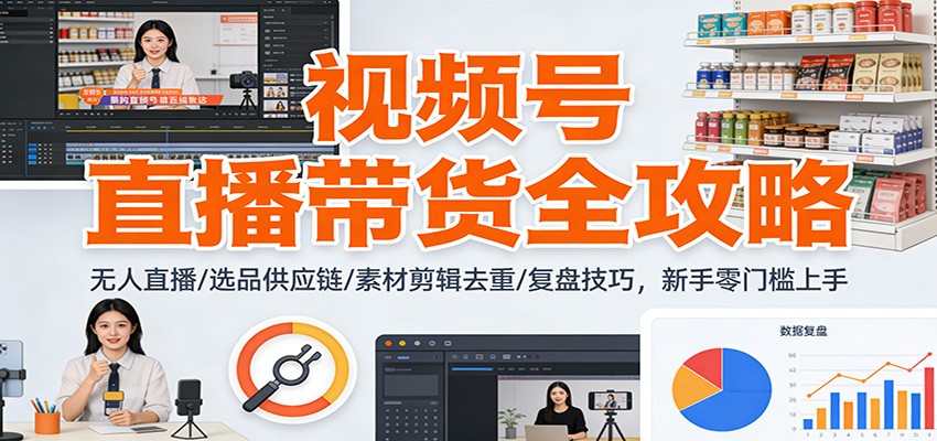 视频号直播带货全攻略：无人直播/选品供应链/素材剪辑去重/复盘技巧，零门槛上手-鼎誉项目网