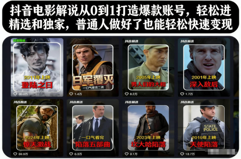 抖音电影解说从0到1打造爆款账号，轻松进精选和独家，普通人做好了也能轻松快速变现-鼎誉项目网