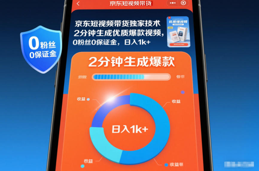 京东短视频带货独家技术，2分钟生成一条优质爆款视频，0粉丝0保证金，日入1k+【揭秘】-鼎誉项目网