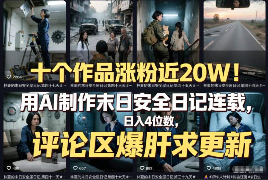 十个作品涨粉近20W！用AI制作末日安全日记连载，日入4位数，评论区爆肝求更新(附详细步骤)-鼎誉项目网