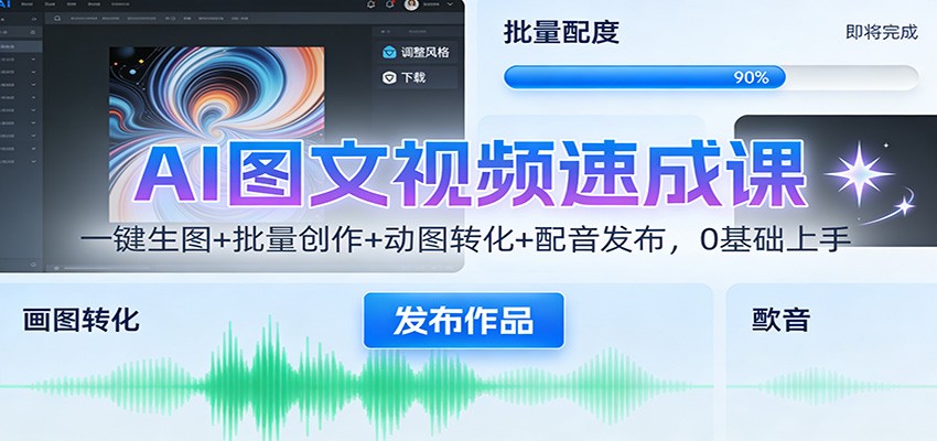 AI图文视频速成课：一键生图+批量创作+动图转化+配音发布，0基础上手-鼎誉项目网