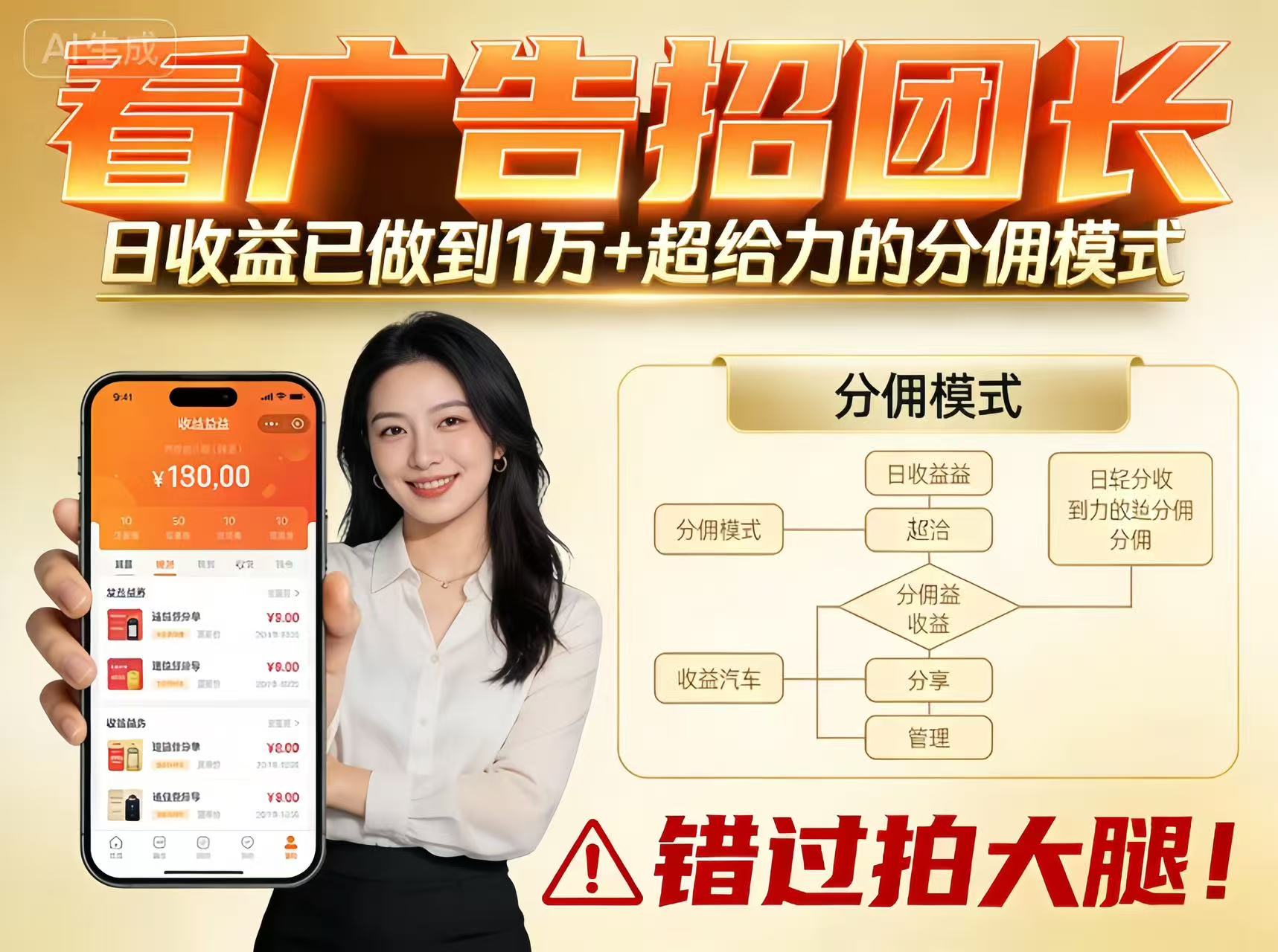 看广告招团长，团队收益已做到日入1万，分佣模式超给力，错过拍大腿-鼎誉项目网