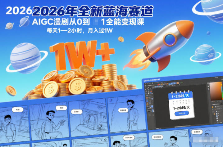2026年全新蓝海赛道AIGC漫剧从0到1全能变现课，每天1—2小时，月入过1W-鼎誉项目网