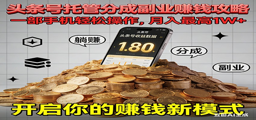 全程托管今日头条，一部手机就可以开干，最高躺赚1W+-鼎誉项目网