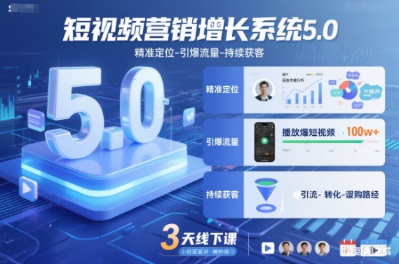 短视频营销增长系统5.0，精准定位-引爆流量-持续获客，3天线下课(音频+图片)-鼎誉项目网