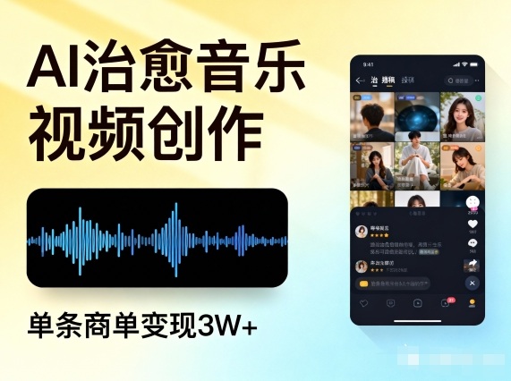 AI做治愈音乐视频，多平台投稿，单条商单变现3W+-鼎誉项目网