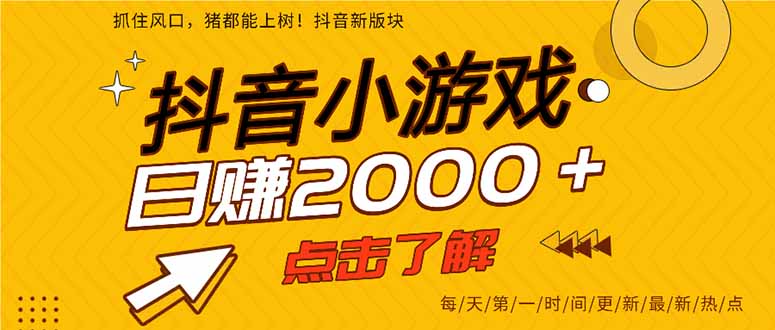 2025年爆火的抖音小游戏项目，一部手机日入2000+-鼎誉项目网