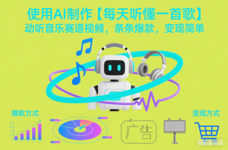 使用AI制作【每天听懂一首歌】动听音乐赛道视频，条条爆款，变现简单-鼎誉项目网