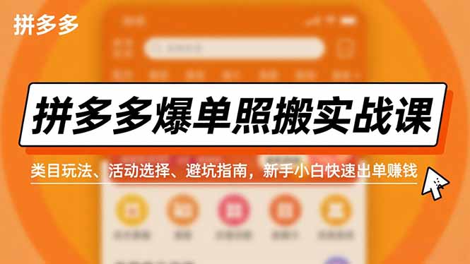 拼多多爆单照搬实战课，类目玩法、活动选择、避坑指南，新手小白快速出单赚钱-鼎誉项目网
