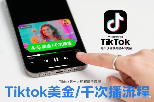 TK中视频计划项目，Tiktok第一人称解说流程，每干次播放奖励4-5美金-鼎誉项目网