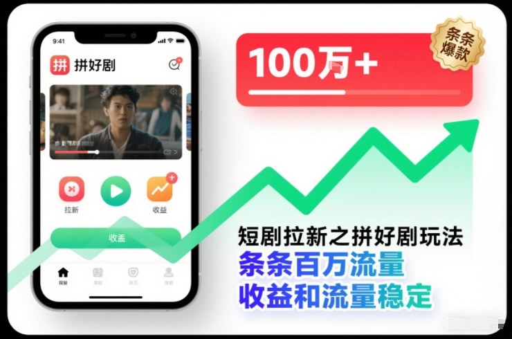 短剧拉新之拼好剧玩法，条条百万流量，收益和流量稳定-鼎誉项目网