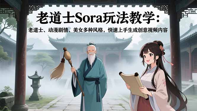 老道士Sora玩法教学：老道士、动漫剧情、美女多种风格，快速上手生成创意视频内容-鼎誉项目网
