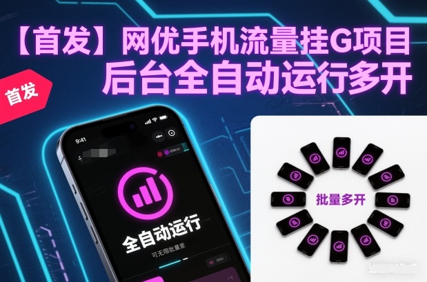 【首发】网优手机流量挂G项目,后台全自动运行,可无限批量多开【揭秘】