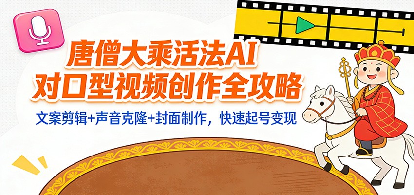 “大乘活法”AI对口型视频创作全攻略：文案剪辑+声音克隆+封面制作，快速起号变现-鼎誉项目网