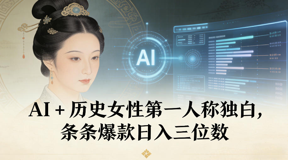 AI+历史女性第一人称独白，条条爆款日入三位数-鼎誉项目网