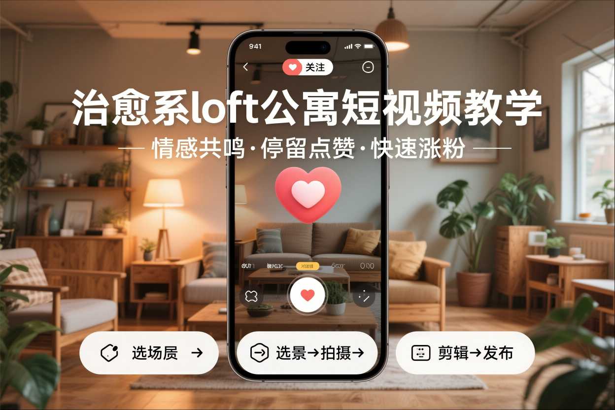 治愈系loft公寓短视频制作教学，情感共鸣引停留点赞关注，快速起号涨粉-鼎誉项目网