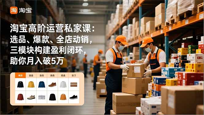 淘宝高阶运营私家课：选品、爆款、全店动销，三模块构建盈利闭环，助你月入破5万(更新12月-鼎誉项目网