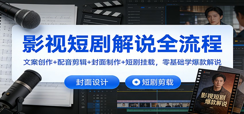 影视短剧解说全流程：文案创作+配音剪辑+封面制作+短剧挂载，零基础学爆款解说-鼎誉项目网