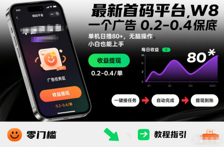 最新首码平台，一个广告 0.2-0.4 保底，单机日撸80+，可矩阵无脑操作，小白也能上手【揭秘】-鼎誉项目网