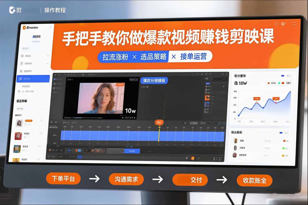 手把手教你做爆款视频赚钱剪映课，手把手教学拉流涨粉、选品策略和接单运营(更新2026)-鼎誉项目网