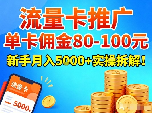 流量卡推广，单卡佣金80-100，新手月入5k+实操拆解！-鼎誉项目网