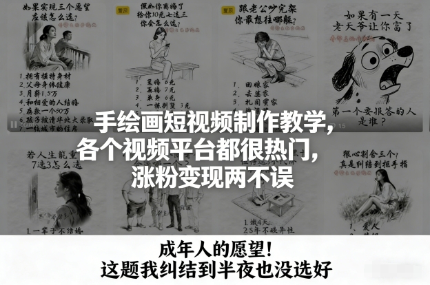 手绘画短视频制作教学，各个视频平台都很热门，涨粉变现两不误-鼎誉项目网
