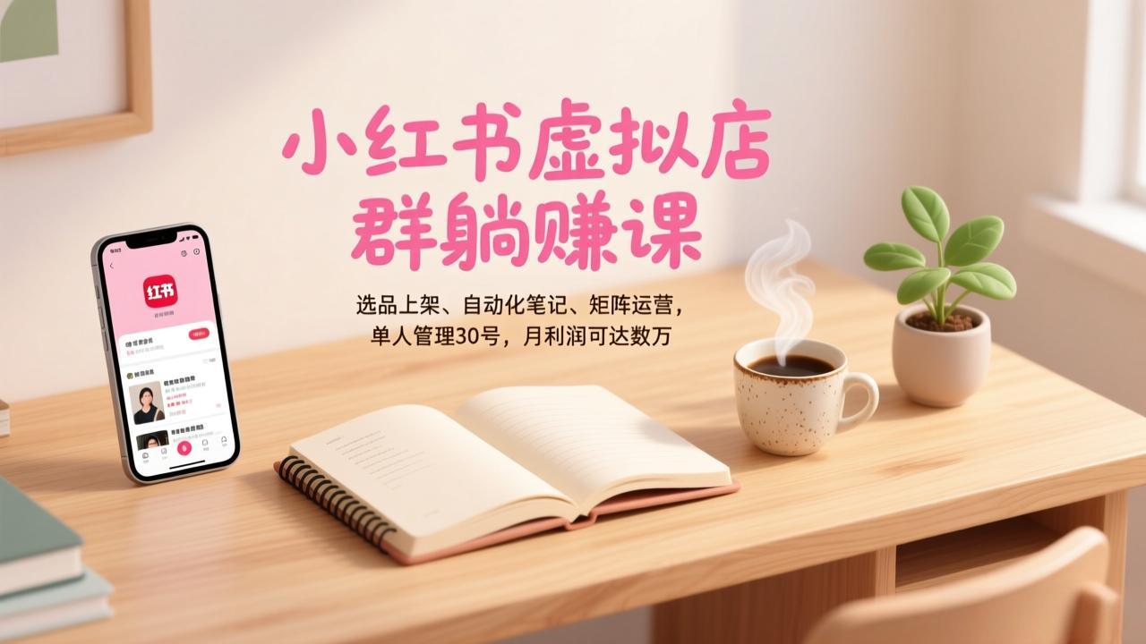 小红书虚拟店群躺赚课，选品上架、自动化笔记、矩阵运营，单人管理30号，月利润可达数万-鼎誉项目网