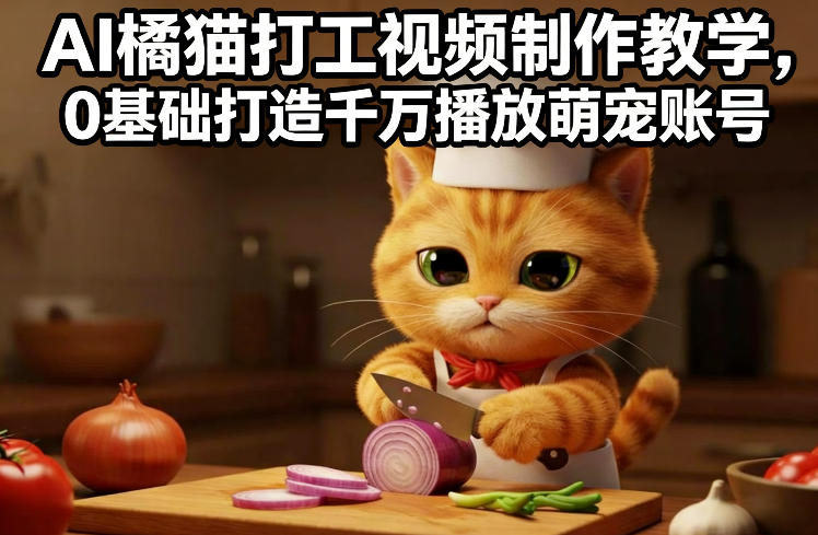 AI橘猫打工视频制作教学，流量狂飙，0基础打造千万播放萌宠账号-鼎誉项目网