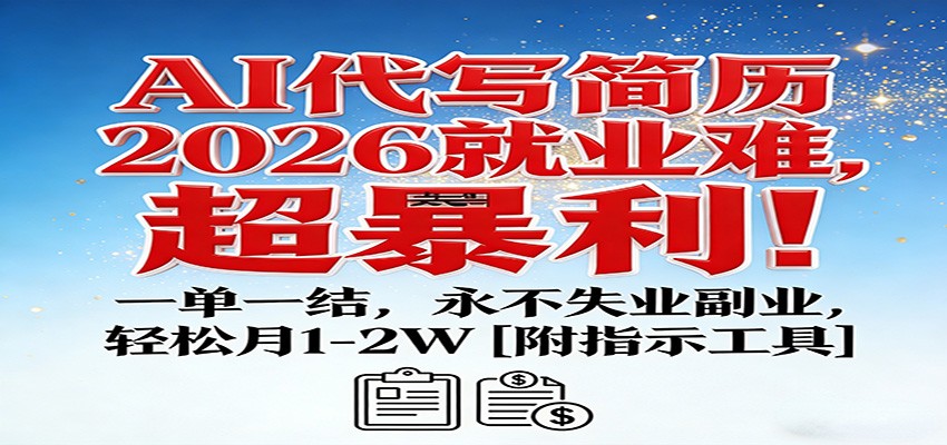 AI代写简历，2026就业难，超暴利！一单一结，永不失业副业，轻松月1-2W【附指令工具】-鼎誉项目网