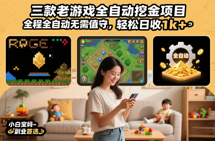 三款老游戏全自动挖金项目，全程全自动无需值守，轻松日收1k+，小白宝妈副业首选【揭秘】-鼎誉项目网