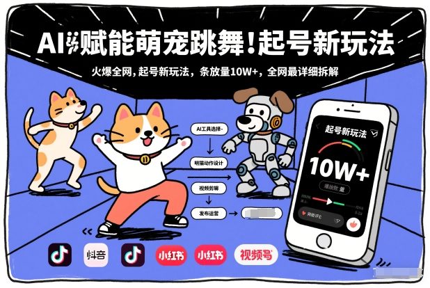 AI赋能萌宠跳舞，火爆全网，起号新玩法，条条播放量10W+，全网最详细拆解-鼎誉项目网