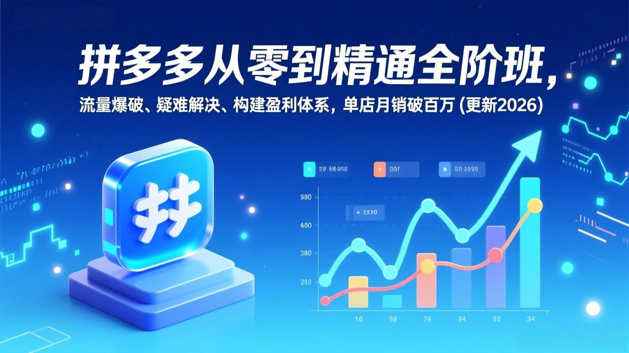 拼多多从零到精通全阶班，流量爆破、疑难解决，构建盈利体系，单店月销破百万(更新2026-鼎誉项目网