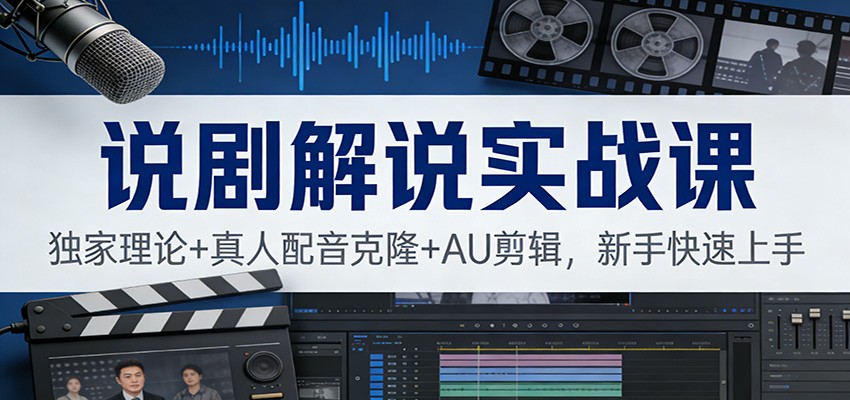 说剧解说实战课：独家理论+真人配音克隆+AU剪辑，新手快速上手-鼎誉项目网