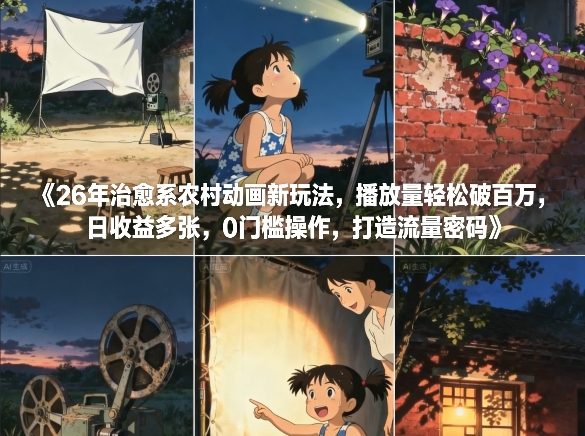 26年治愈系农村动画新玩法，播放量轻松破百万，日收益多张，0门槛操作，打造流量密码-鼎誉项目网