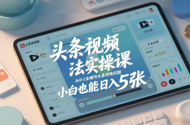 头条视频玩法实操课，从0-1全细节头条所有问题，小白也能日入5张-鼎誉项目网