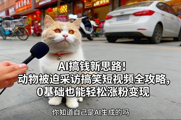 AI搞钱新思路！动物被迫采访搞笑短视频全攻略，0基础也能轻松涨粉变现-鼎誉项目网
