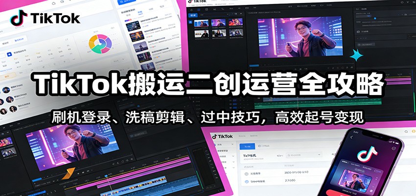 TikTok搬运二创运营全攻略：刷机登录、洗稿剪辑 、过中技巧，高效起号变现-鼎誉项目网