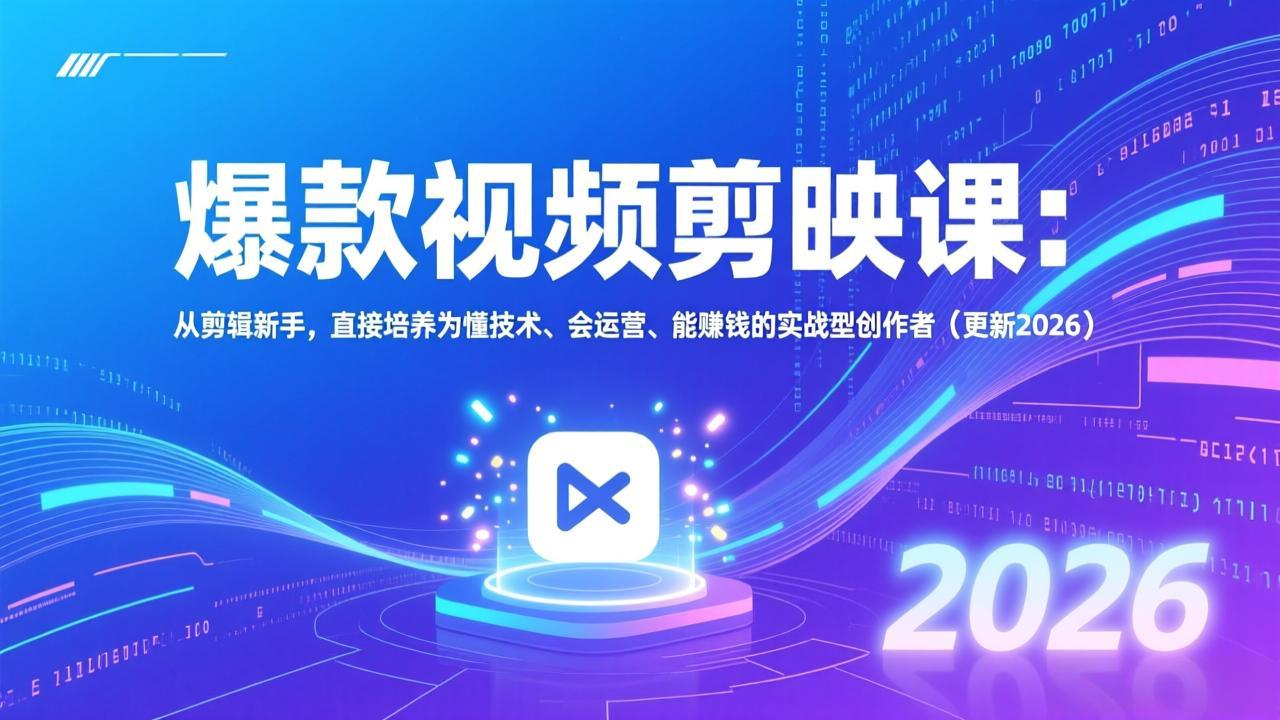 爆款视频剪映课：从剪辑新手，直接培养为懂技术、会运营、能赚钱的实战型创作者(更新2026-鼎誉项目网