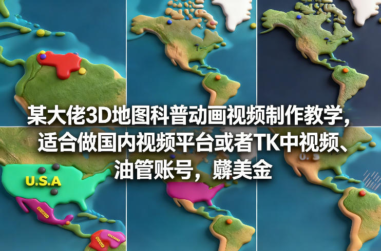 某大佬3D地图科普动画视频制作教学，适合做国内视频平台或者TK中视频、油管账号，賺美金-鼎誉项目网