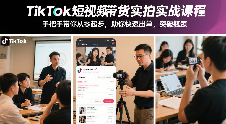 TikTok短视频带货实拍实战课程，手把手带你从零起步，助你快速出单，突破瓶颈-鼎誉项目网