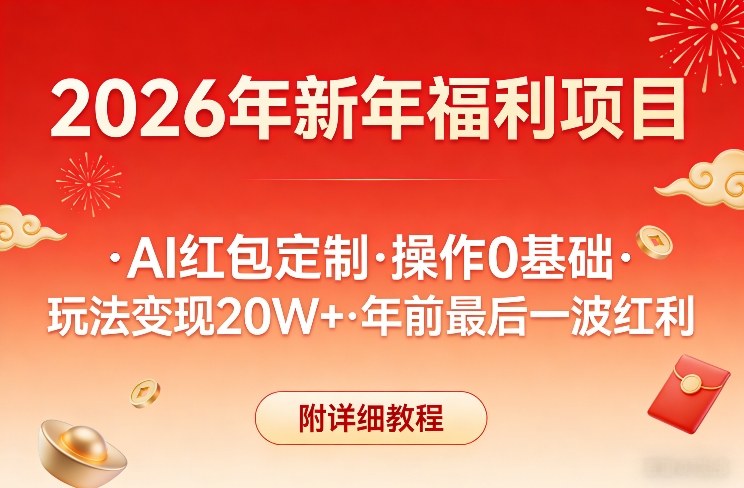 新年福利项目，AI红包定制，操作0基础，玩法变现20W+年前最后一波红利，附详细教程-鼎誉项目网