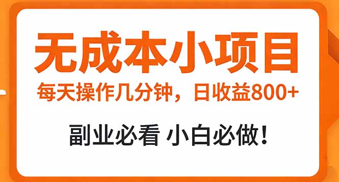 无成本小项目 每天操作几分钟，真实日收益800+ 副业必看 小白必做！-鼎誉项目网