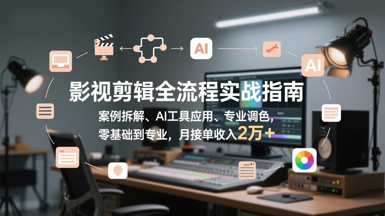 影视剪辑全流程实战指南，案例拆解、AI工具应用、专业调色，零基础到专业，月接单收入2万+-鼎誉项目网