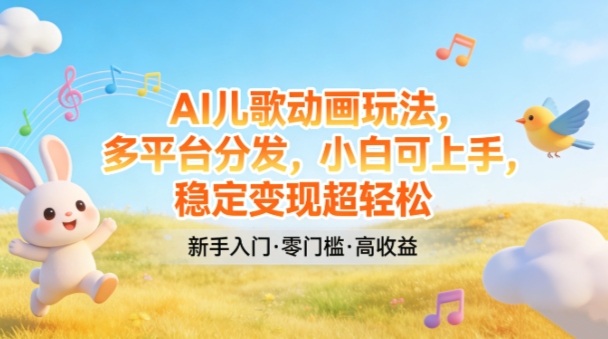 AI儿歌动画玩法，多平台分发，小白可上手，稳定变现超轻松-鼎誉项目网