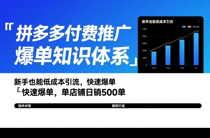 拼多多付费推广爆单知识体系，新手也能低成本引流，快速爆单，单店铺日销500单-鼎誉项目网