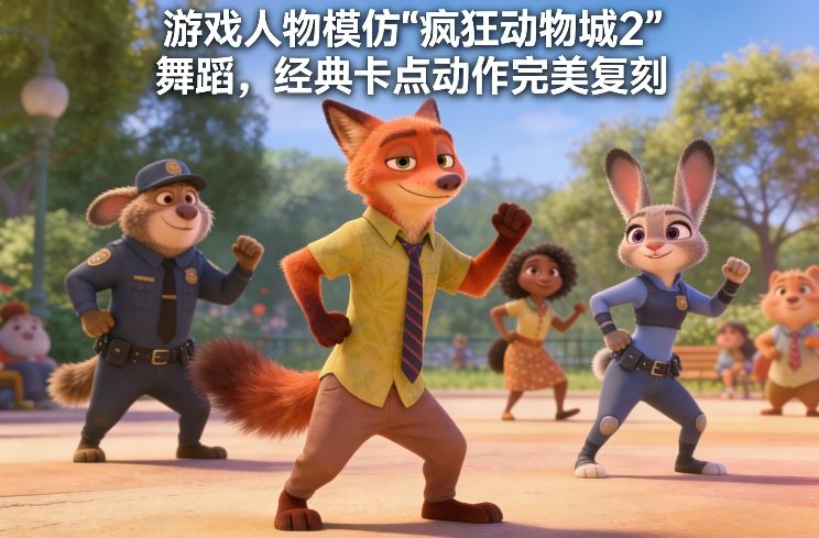 游戏人物模仿“疯狂动物城2”舞蹈，经典卡点动作完美复刻-鼎誉项目网