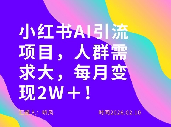 她通过这个AI项目每月做到2W＋的收入，最新小红书AI项目，人群需求大！-鼎誉项目网