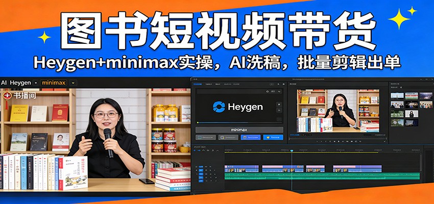 图书短视频带货：Heygen+minimax实操，AI洗稿 ，批量剪辑出单-鼎誉项目网